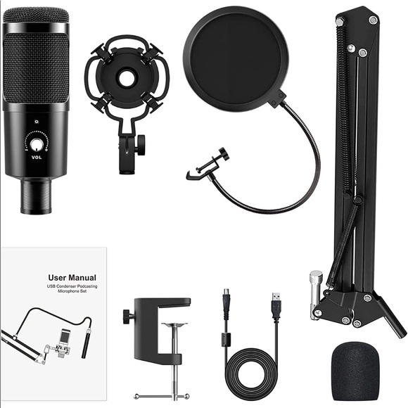 USB Microphone Kit Streaming Podcast PC Cardioid Condenser Computer Mic New! - Picture 7 of 12